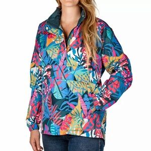 Lauren James Colorful Tropical Floral Anorak Windbreaker Rain Jacket Size XL